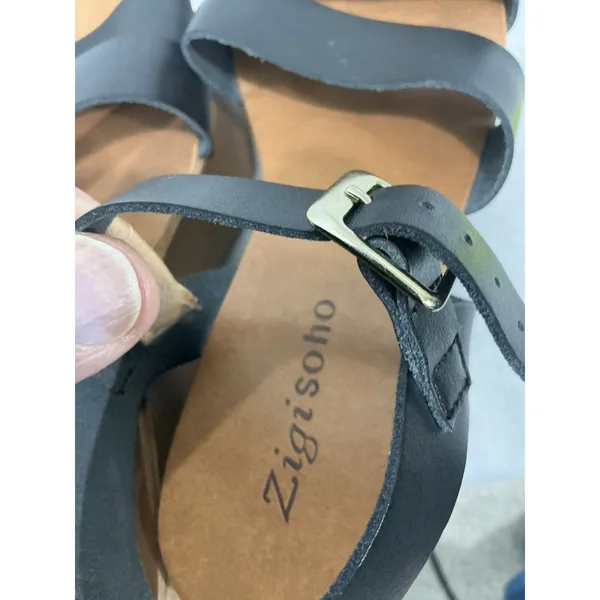 Womans Zigisoho Logic 6 Black Ankle Strap 2 Band Platform Wood Heel Sandals - Image 7