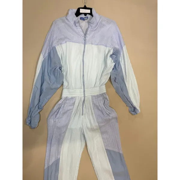 Paradised Blue colorblock Kelsey zip up Jumpsuit Medium - Image 3