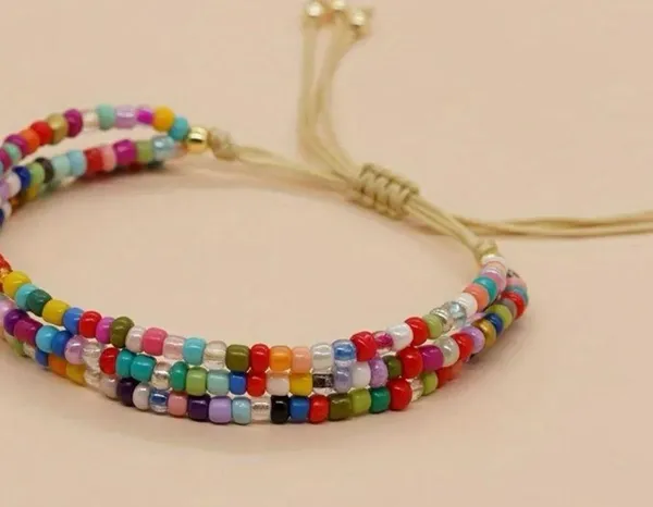Multi Layers Beaded Braided Bracelet With Colorful Mini Rice Beads Boho Style - Image 4