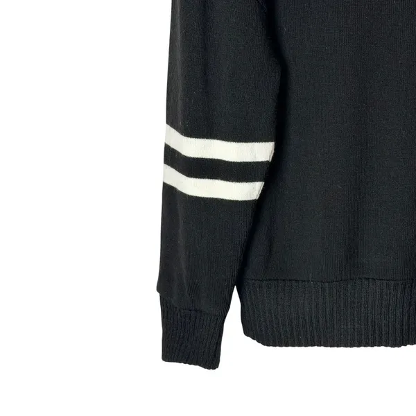 Nasty Gal Sweater Women Large Black Boat‎ Neck White Varsity Stripe Sleeve Knit - Image 5
