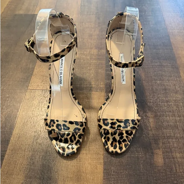 Manolo Blahnik Chaos Leopard Patent Leather Ankle Strap Heels Pumps Size 39 US 9 - Image 9