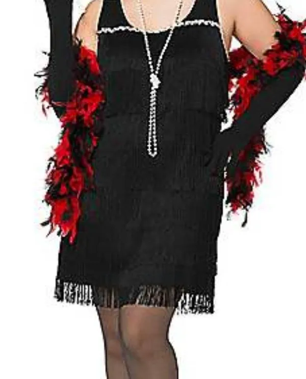 Spirit S/M Halloween Costume Fringe Red Black Flapper Dress w Beaded Frunge - Image 8