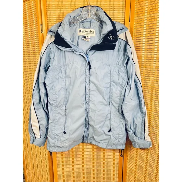 Columbia Sportwear Company water resistant rain light blue hooded Jacket coat - Image 2