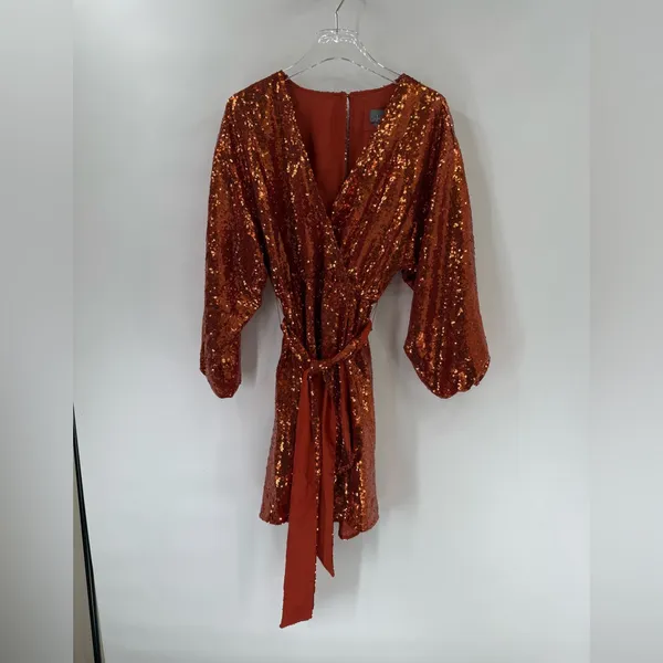 ANTHROPOLOGIE LISABETTE SEQUINED MINI‎ DRESS IN DARK ORANGE size small - Image 5
