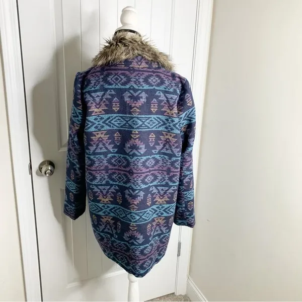 Anthropologie aztec faux fur bomber southwestern wool‎ jacket medium mob wife - Image 2
