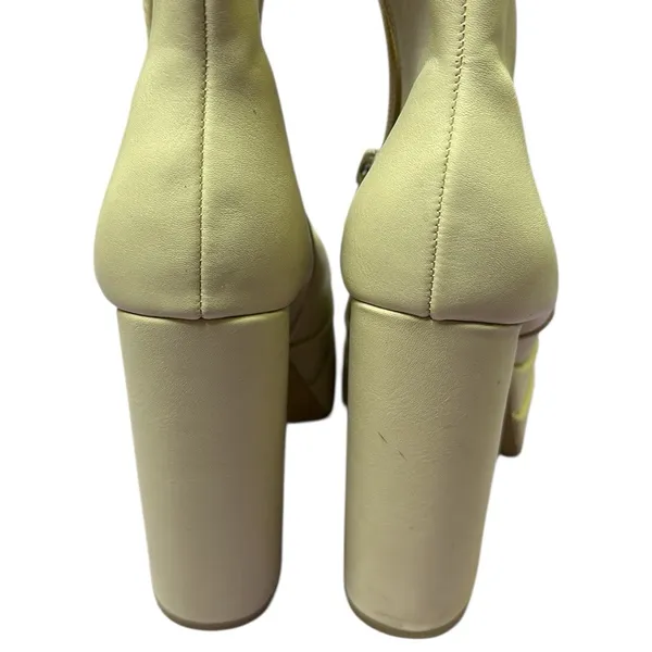 Source Unknown Sassy Cream Platform Boots Chunky Heel Square Toe Side Zipper Womens 5 - Image 5