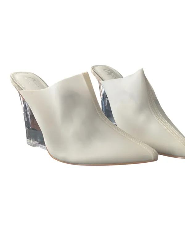 Cape Robbin White Pointed Mule with Clear Block Heel - Image 3
