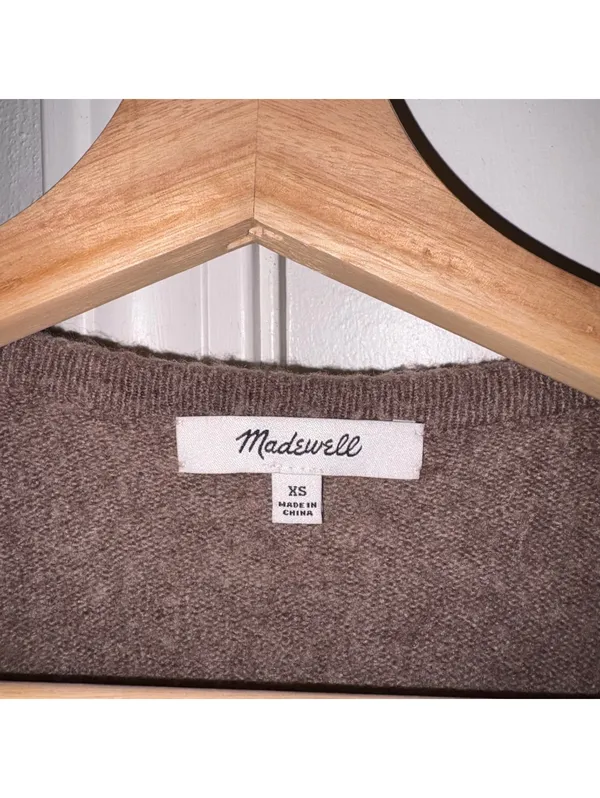 Madewell $110 Wool Alpaca Blend Woman’s XS Brown Open Front Cardigan Sweater - Image 3