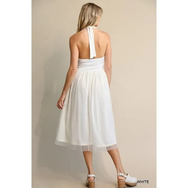 Elegant White halter Midi Dress Size M - Image 4