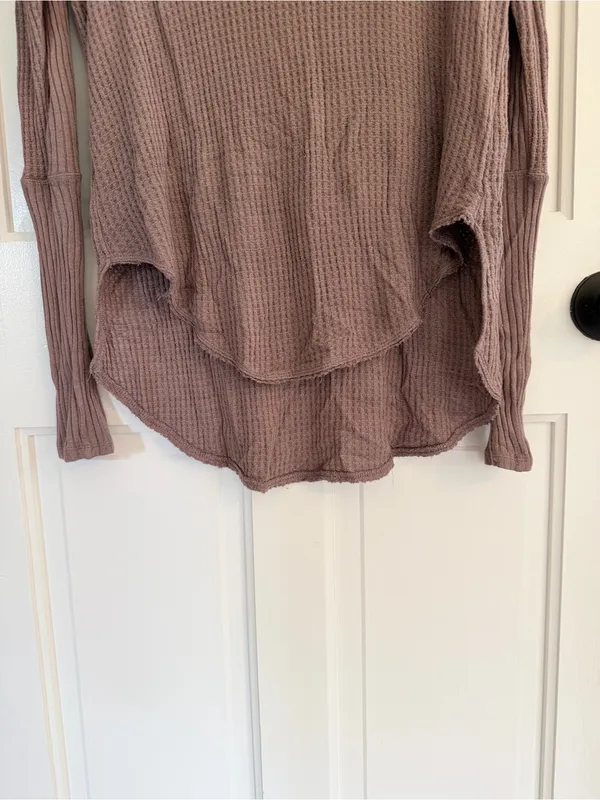 We The Free Free‎ People Waffle Knit Cowl Neck Thermal Tunic Top XS - Image 2