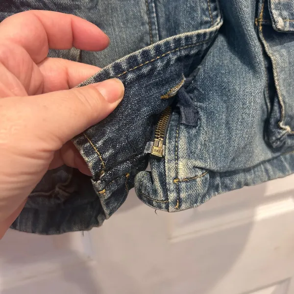 Old Navy Womens Medium Blue Denim Military Safari Jacket Zip Cargo Pockets Y2K - Image 10