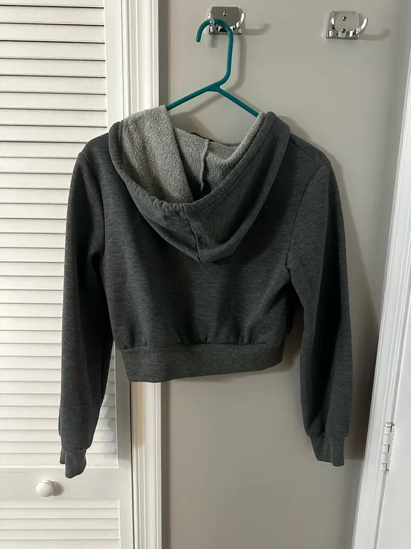 Shein Grey Cropped Zip-Up Hoodie Jacket - Image 2