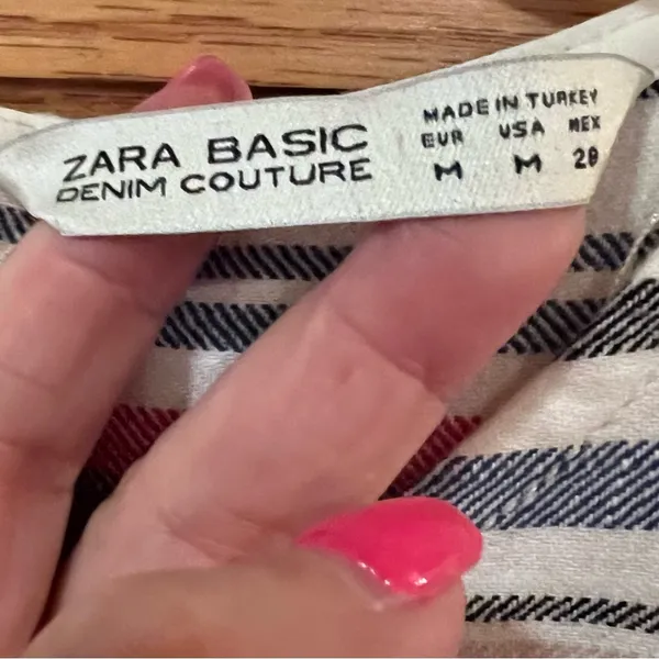 ZARA Basic Denim Couture Boho Beachy Coastal Cruise Striped‎ Dress Size Medium - Image 4