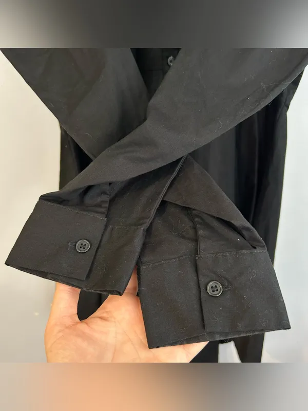 CQbyCQ Black High Low Button Down Avante Garde Puff Shoulder Shirt Dress Small - Image 6