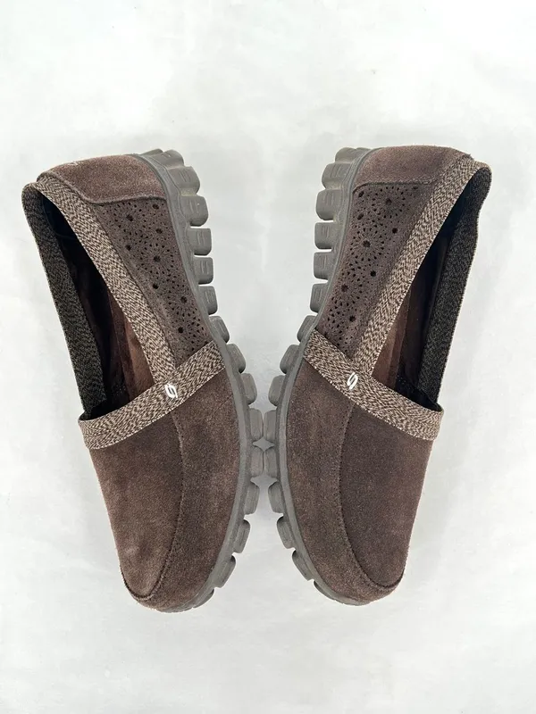 Skechers EZ Flex Chocolate Brown Suede Perforated Slip On Loafers 8.5 - Image 3