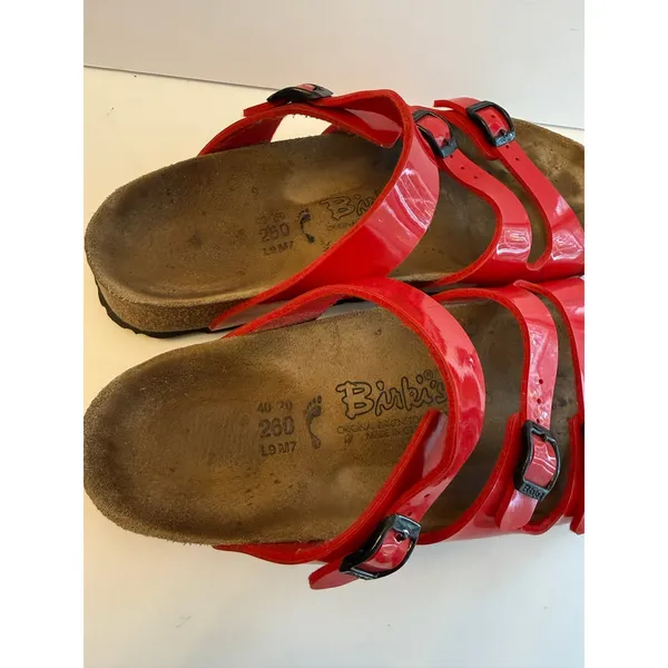 Birki’s by Birkenstock Havanna Sandal Women’s Sz 9 Patent Red Birko-Flor 3-Strap - Image 3