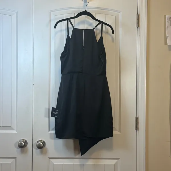 Lulus Black Wrap Mini Dress Surplice Neck Satin Finish Cocktail Party Size M NWT - Image 3