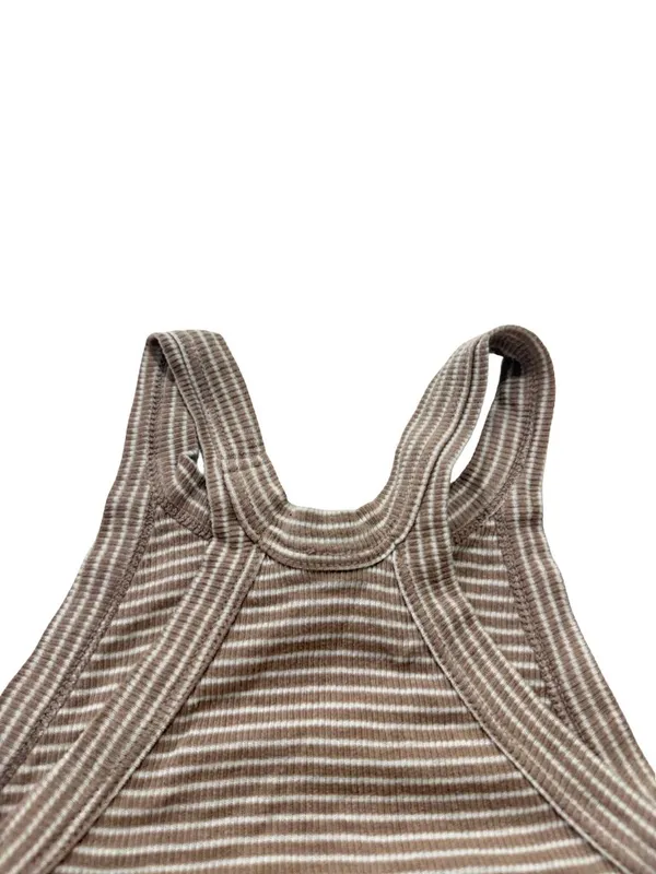 Truly Madly Deeply Tan Cream Striped Ribbed Tank Top Shirt Scoop Small Women's - Image 5