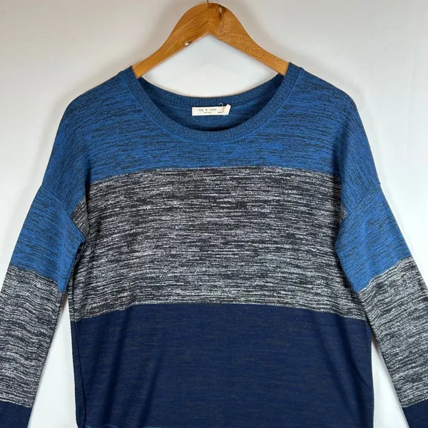 Rag & Bone Blue Gray Colorblock Knit‎ Sweater XS Long Sleeve Hudson Tee - Image 6