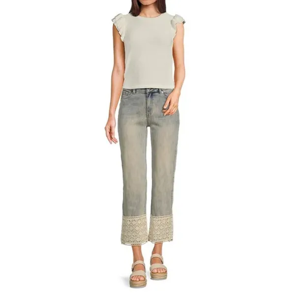 Off white Cropped Top Textured Ruffle Flutter Sleeve by Moa Moa Size Medium - Image 3