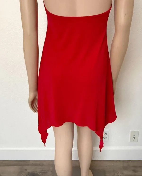 [White Fox] Red Y2K Ruffle Halter Neck Asymmetrical Hem Mini Dress Size Large L - Image 8