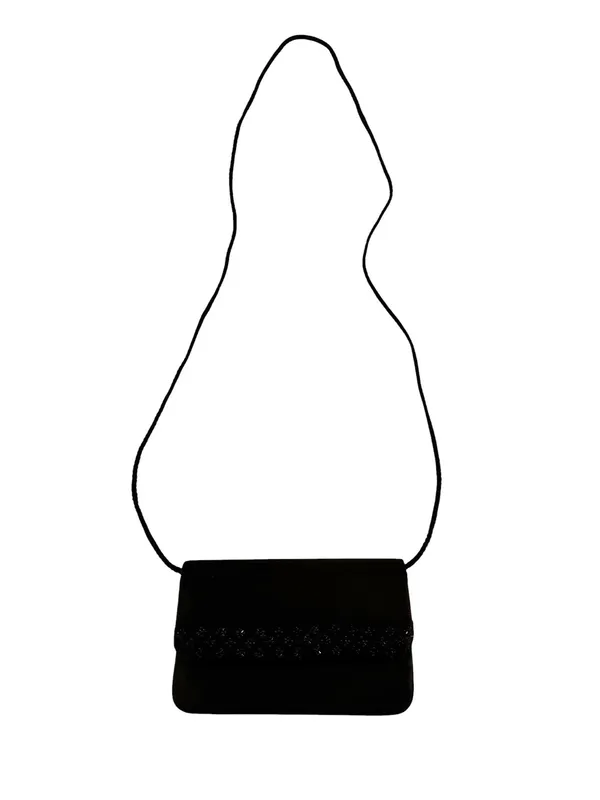 Sasha Satin Beaded Evening Bag Clutch or Shoulder Bag Convertible Black - Image 4