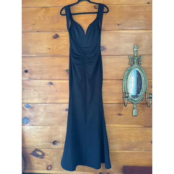 Lulus Alluring Temptation Black Backless Ruched Mermaid Maxi Dress Size XS - Image 5