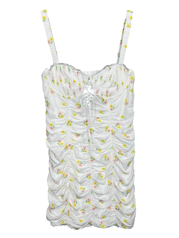 For Love and Lemons Celia Mini Dress White Floral Size Medium - Image 2