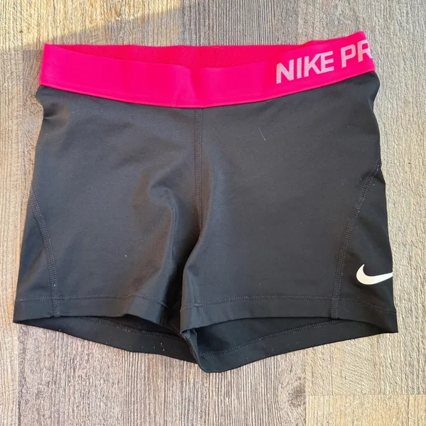 Nike, Nike Pro Athletic Compression Shorts Black with Pink Waistband Sz S - Image 2