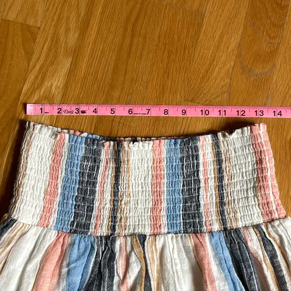NWT Aerie Women’s Tiered Mini Skirt Size Small Striped Smocked Waist Boho Fringe - Image 4