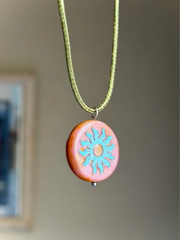 Handmade quality Czech glass sun coin bead fairy boho vintage retro style necklace🌿✨ - Image 2