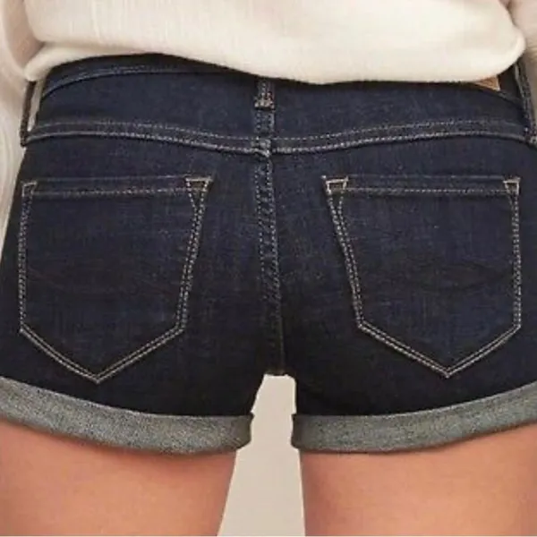Abercrombie Fitch Low rise cuffed denim jean shorts dark Wash stretch women 0 25 - Image 7