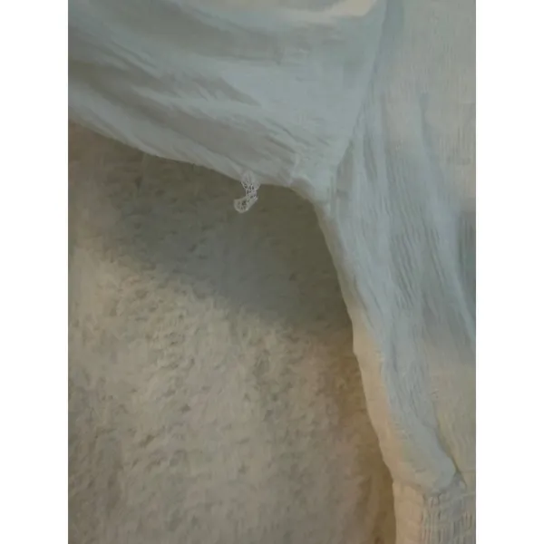 Selfie White Crochet Lace‎ Trim Smocked Waist Blouse XL Long Sleeve Boho Top - Image 6