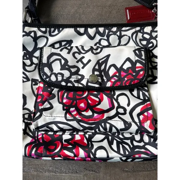 COACH Graffiti Kyra Poppy‎ black white red sateen shoulder crossbody bag F16864 - Image 2