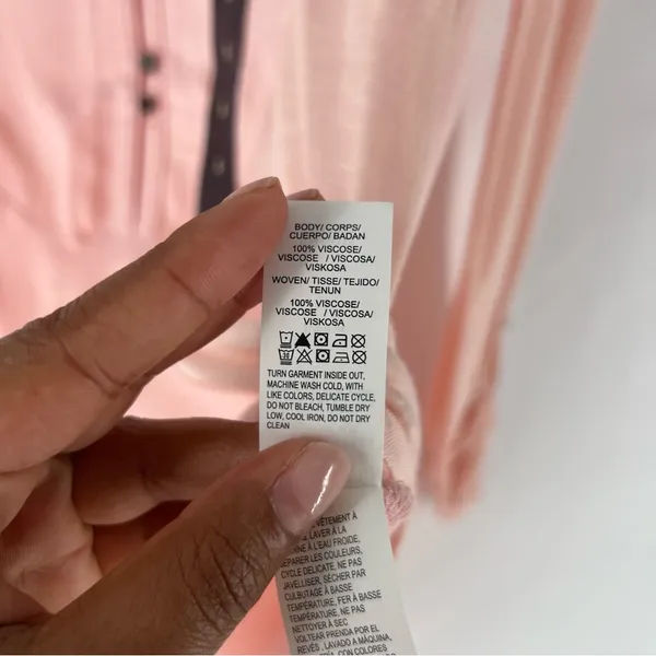 Lucky Brand Light Pink Woven Mix Henley Top Size‎ S - Image 8