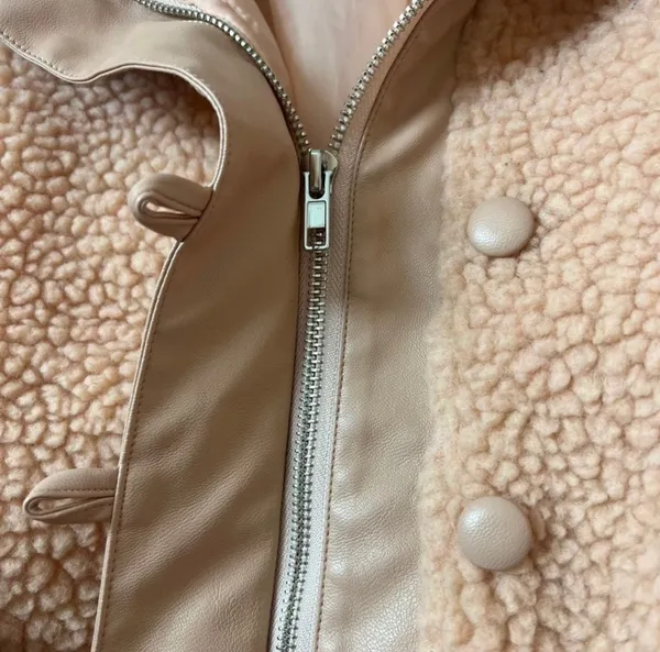 Forever 21 Light Pink Faux Shearling Oversized Teddy Jacket Fleece Sherpa Coat Size Medium - Image 7