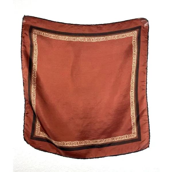 Vintage Tino Cosma 100% Silk Scarf 18” Square Rust Brown Chain Print Hand Rolled - Image 4