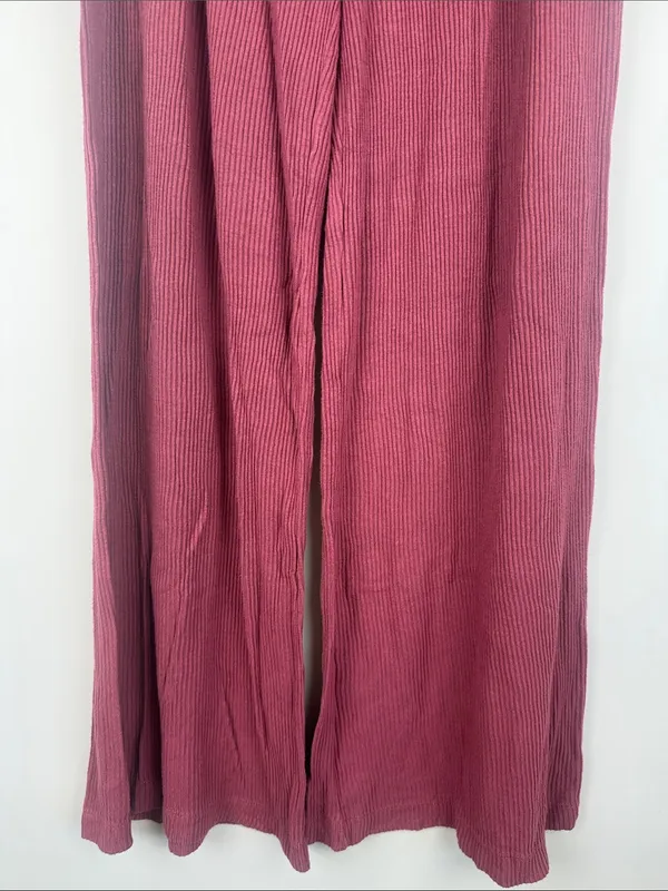 Auden Women's Cozy Ribbed Wide Leg Pants - Rose Pink Size Medium - Image 5