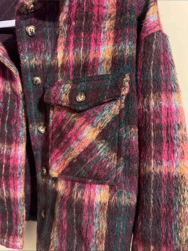 entro Plaid Multicolor Wool Blend Jacket - Pink, Green, Black - Image 2