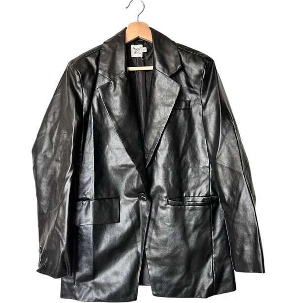 Princess Polly Women's Black faux Leather blazer Jacket M - Image 2