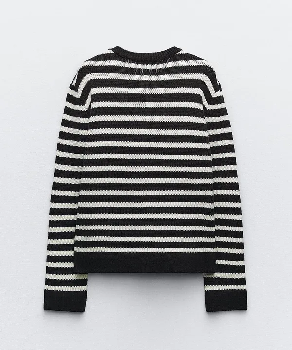 Zara button up sweater cardigan knitted stripped golden button - Image 5