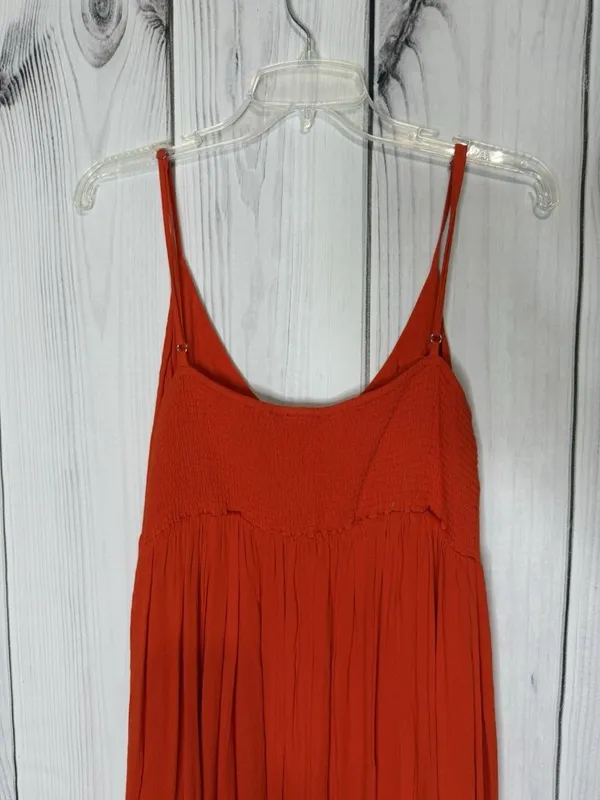 Mittoshop Sleeveless Pleated Maxi Sundress Sz L Spaghetti Straps Orange - Image 3