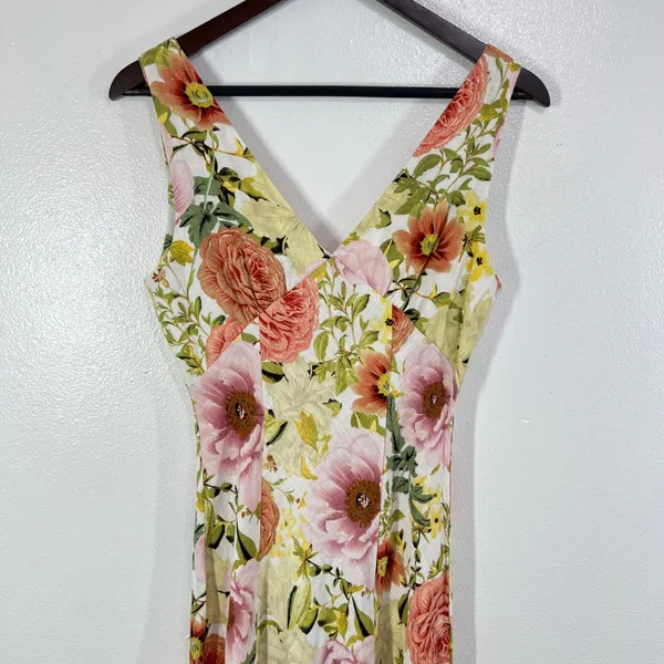 Paper‎ Heart Floral Maxi Dress Womens XS Linen Blend Sleeveless V Neck Summer - Image 5