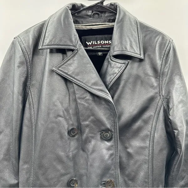 Vintage 90s Wilsons Leather Black Genuine Leather Jacket‎ Coat Size M - Image 2