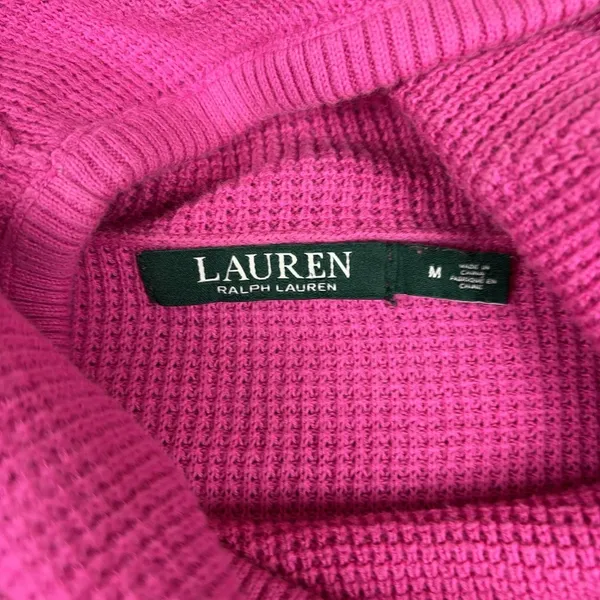 Lauren Ralph Lauren Sweater Womens M Pink Cowl Neck Waffle Knit Pullover - Image 3