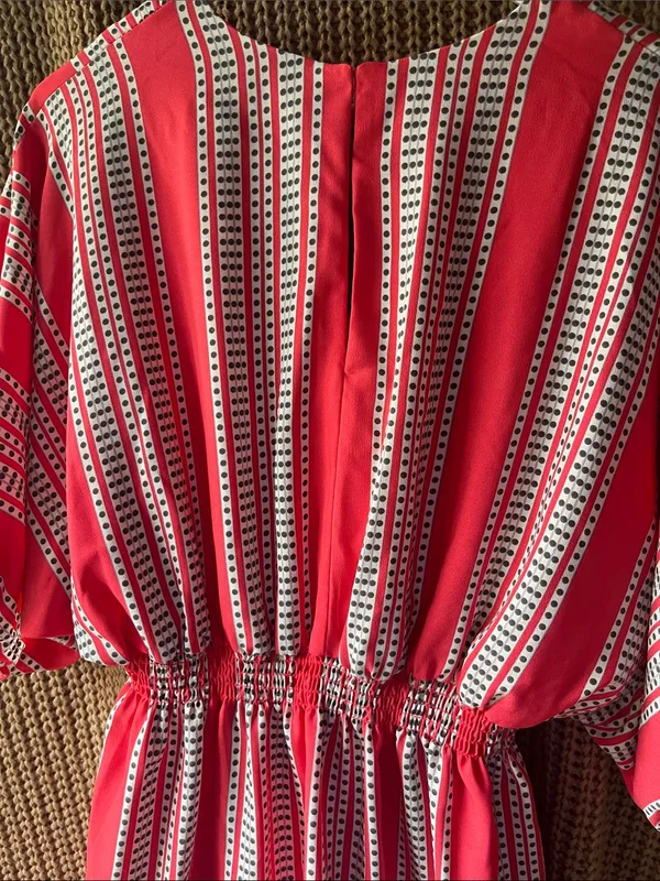 Red Striped V‑Neck Tiered Midi Dress - Image 7