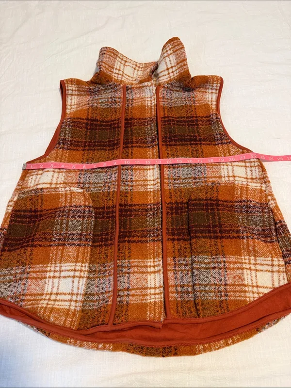 Free People Wrapped Up Blanket Vest Orange Plaid Wool Blend S - Image 13