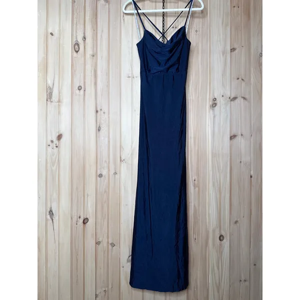 NWT Lulus Cute Definition Navy Slinky Knit Cowl Neck Maxi Dress Holiday Gala M - Image 2