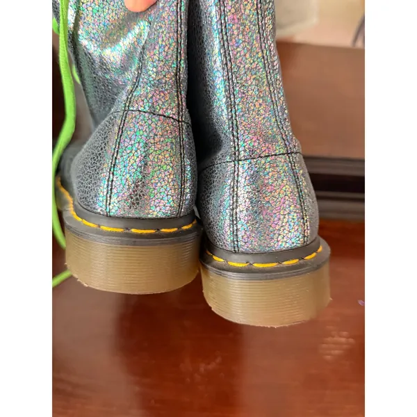 Dr. Martens Womens Combat Boots 7 Silver Leather Pascal Iridescent Crackle - Image 5