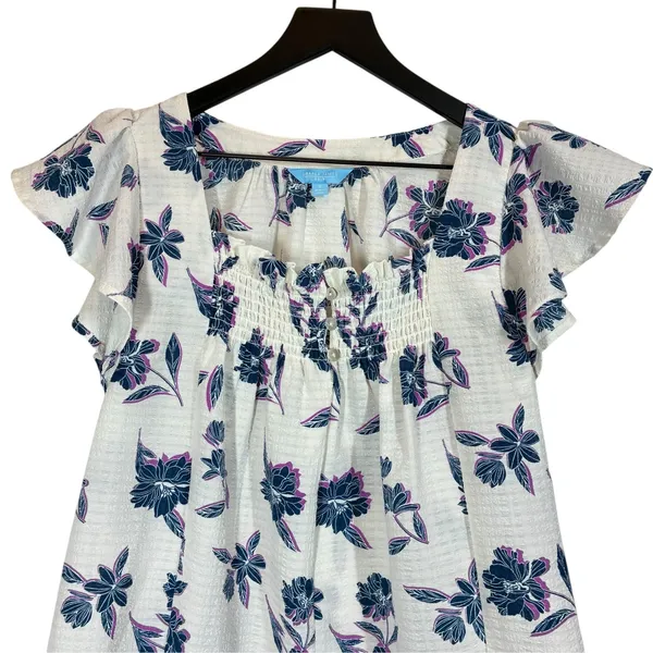 Draper James Top Flutter Sleeves Floral Blue Purple Off White Womens Size Small - Image 3